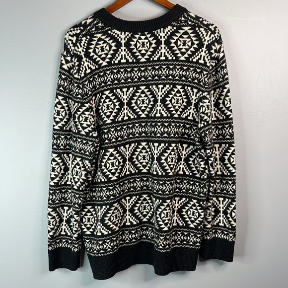 H&M 90s Vibe Wool Blend Nordic Pattern Knit Sweater Black White Round Neck L - Picture 6 of 10